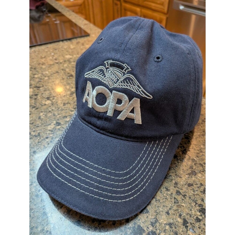 AOPA Aviation Pilot Baseball Cap Navy Blue Embroidered Wings Logo Adjustable Hat